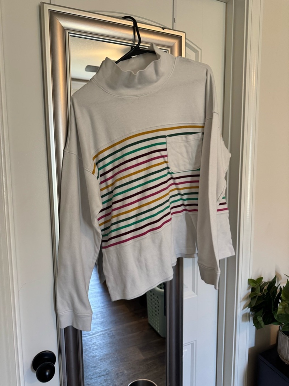 Croft and Borrow Cream Striped Long-Sleeve Top with Pocket